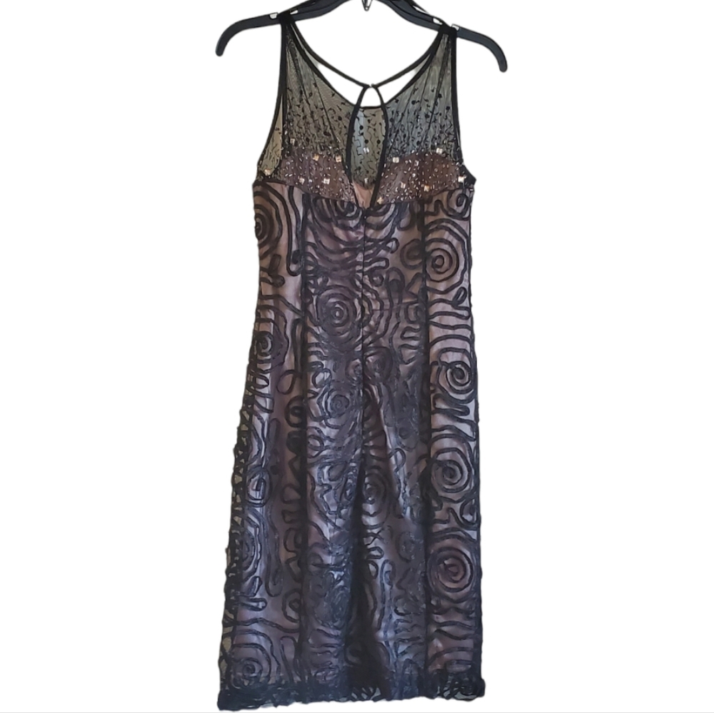 Ignite Evening Black and Tan Lined Dress With Beaded Illusion Neckline Size 10 - Picture 5 of 15